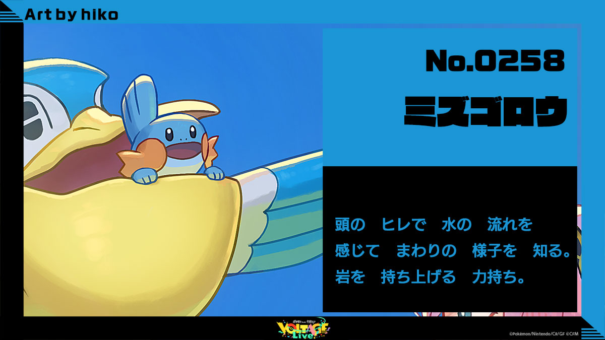 No.258 ミズゴロウ：頭のヒレで水の流れを感じてまわりの様子を知る。岩を持ち上げる力持ち。